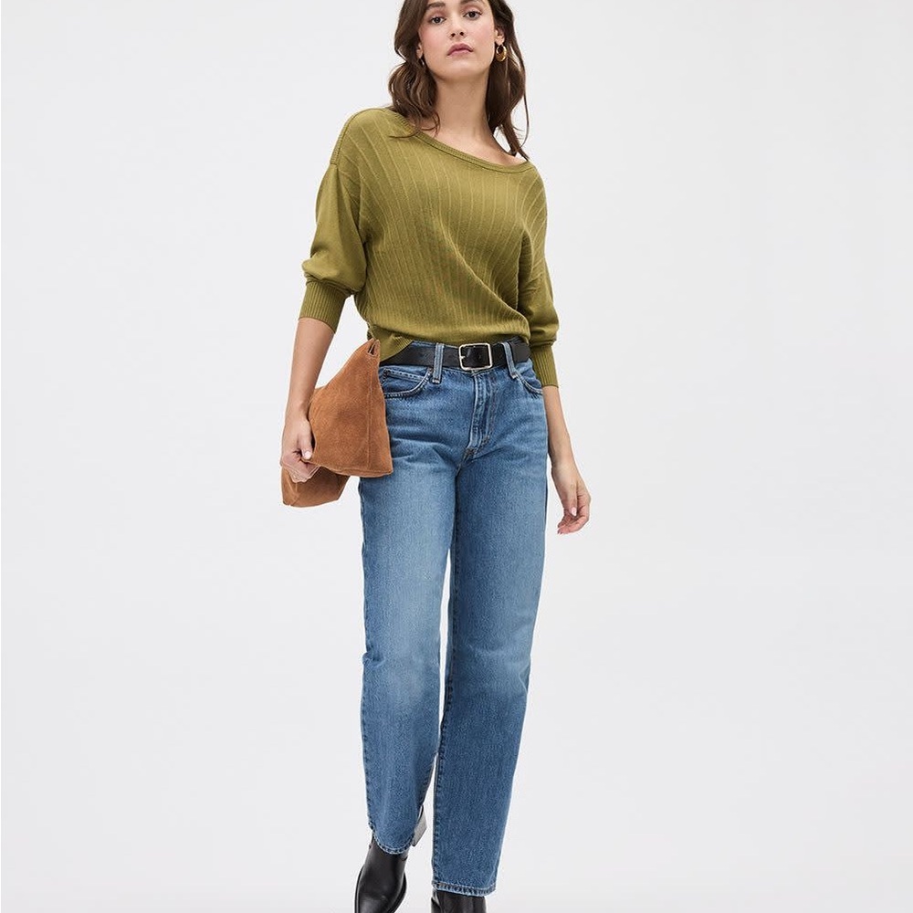 Sz XXS RW&CO Long-Sleeve Boat-Neck Relaxed Sweater Green Moss Women's Sweater - Picture 3 of 9